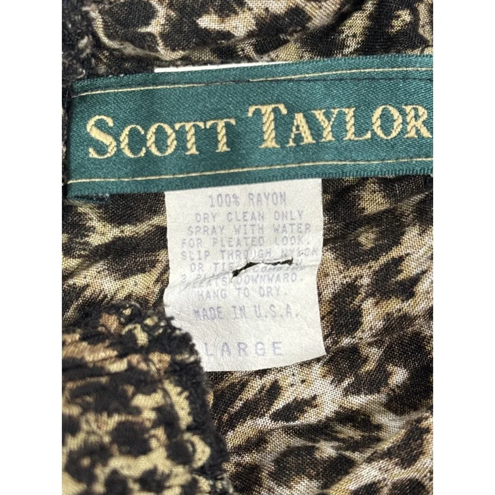 Scott Taylor Vintage Leopard Print Midi Skirt Large Elastic Pull‎ On Rayon USA